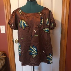 WorthIngton Brown/green/blue satin tunic XL